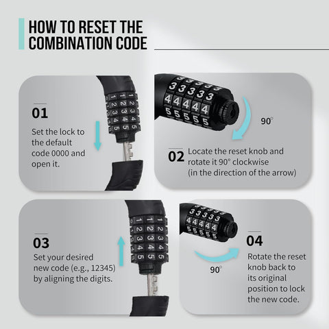 5 Digit Resettable Combination Lock with Mounting Bracket | 1.2m Long, 10mm Thick Cut-Resistant Braided Steel with PVC Coating | Keyless Number Lock for Cycle, Bike, Helmet & Gate
