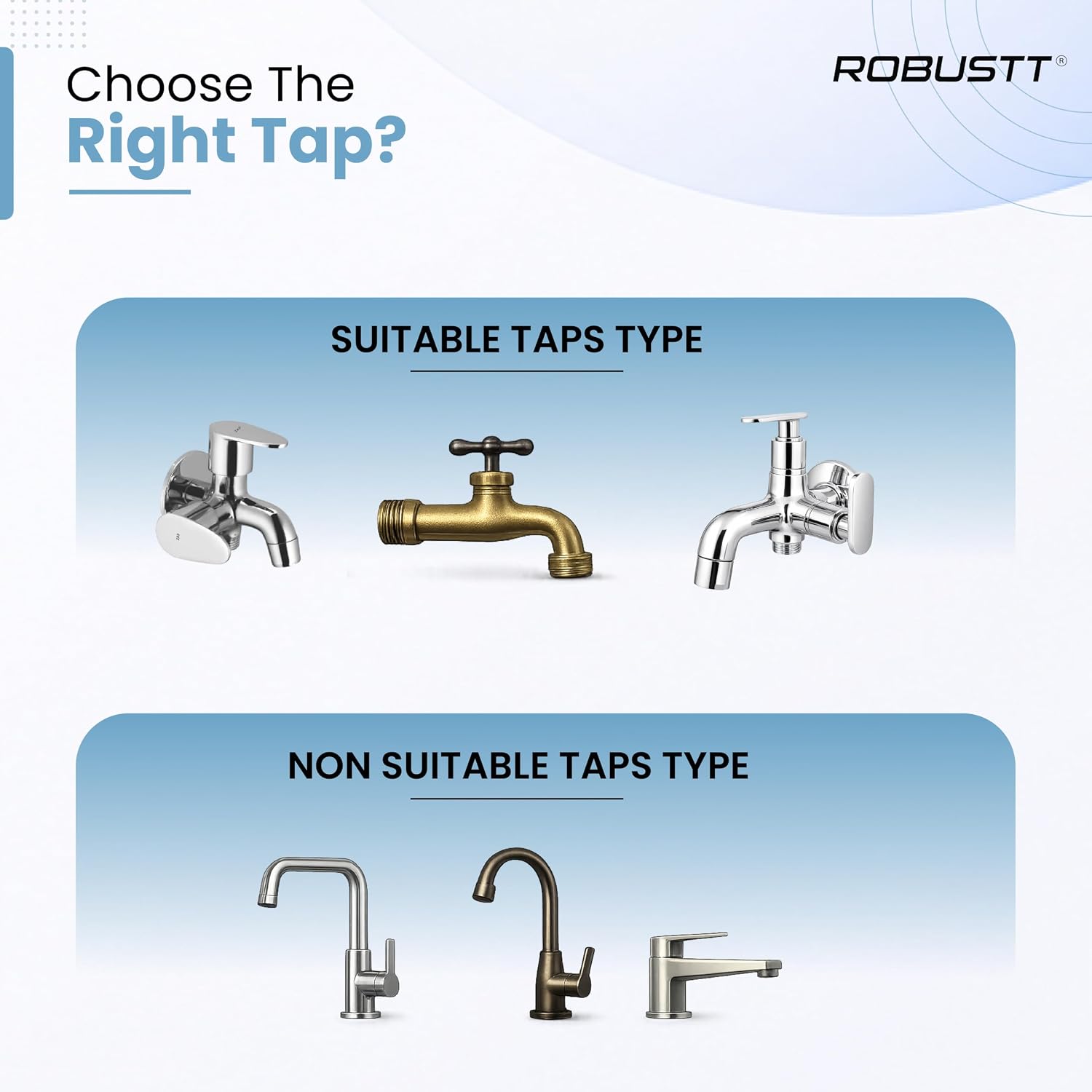 Choose right tap for Robustt Washing machine inlet pipe 