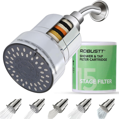 Flowza+ 5 Mode Shower Filter With Showerhead | 4” Diameter| 15 Stage Hard Water Softener For Shower & Home | Reduces Hair Fall & Skin Dryness | Removes Chlorine, Impurities & Bad Odor