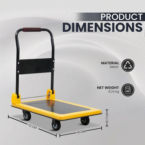 Dimensions of yellow trolley with weight of 8 kg