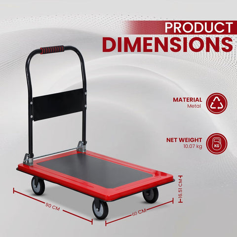 Red trolley product dimensions with net weight of 10 kg