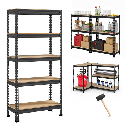 Robustt 5-Tier Multipurpose Storage Rack | Bolt-Free Assembly | Metal Stand with Thick MDF Board | 175kg Capacity Per Shelf | 63 x 24 x 12 in Adjustable Shelf Rack for Home, Garage & Shop