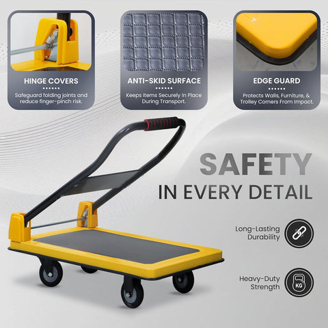 Heavy Duty yellow trolley with hinge covers, edge guard and more.