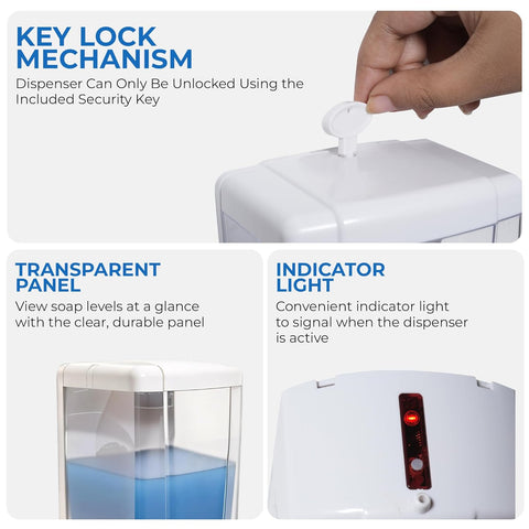 Automatic Wall Mounted Liquid Soap Dispenser 700 Ml | with Adhesive Hooks | Easy Installation for Bathroom & Kitchen - Durable ABS Material, Sleek Design