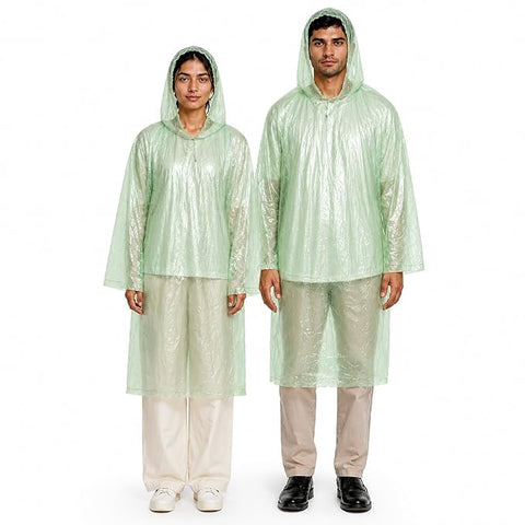 Disposable Adult Rain Poncho for Men & Women | Universal Fit Use and Throw Raincoat | Knee Length Pocket Raincoat with Hood for Travel, Emergency Rain, & Outdoor