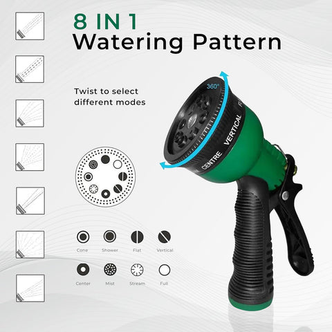 ROOTS & LEAF Garden Hose Spray Gun with 8 Adjustable Patterns, Hands-Free Lock, and Durable ABS Material | Ideal for Car Washing, Pet Cleaning, and Garden Watering