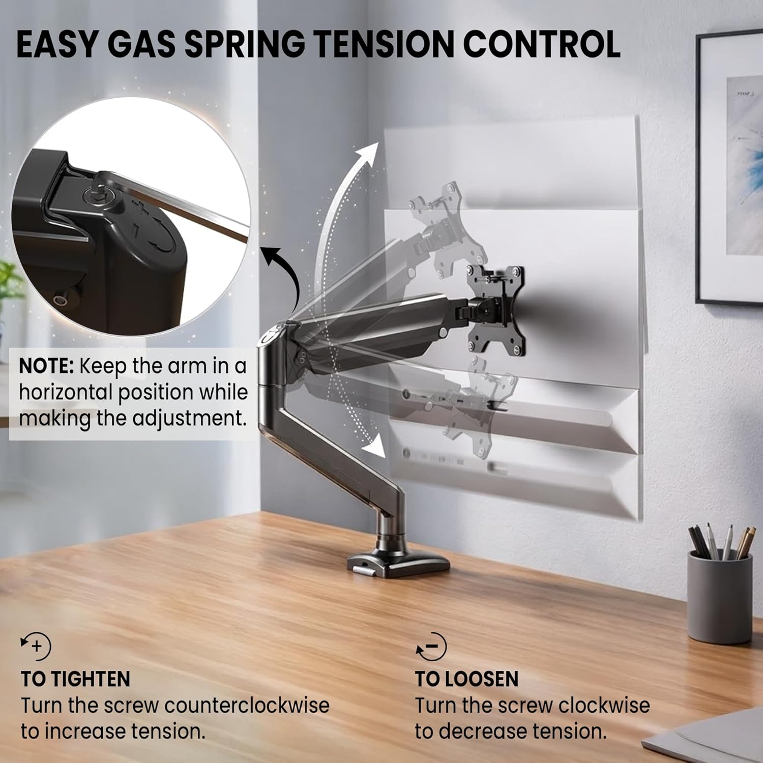 Single Arm Monitor Stand with gas spring tension control