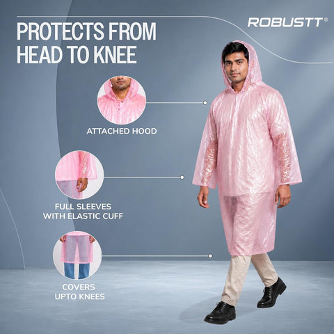 Robustt Disposable Rain Card for Unisex | Pocket Raincoat for Travel | Waterproof Disposable Raincoat with Hood | Universal Fit Knee Length Raincoat for Men & Women | Pack of 10