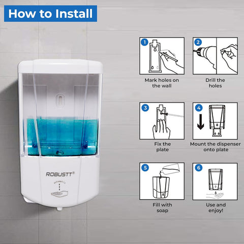 Automatic Wall Mounted Liquid Soap Dispenser 700 Ml | with Adhesive Hooks | Easy Installation for Bathroom & Kitchen - Durable ABS Material, Sleek Design