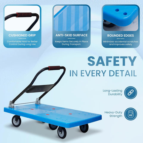 Heavy Duty Blue Trolley with cushioned grip, Rounded edges, long lasting durability