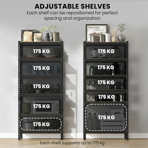 Robustt 6-Tier Multipurpose Storage Rack | Bolt-Free Assembly | Metal Stand with Thick MDF Board | 175kg Capacity Per Shelf | 72x24x12 Inch Adjustable Shelf Rack for Home, Garage & Shop