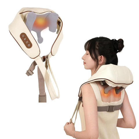 Robustt Neck and Back Massager with Heating Mode, Massager for Body Aches and Pains Relief, Electric Wearable 6D Cervical Neck Massage Machine for Deep Tissue Neck, Back, Waist and Legs - Beige