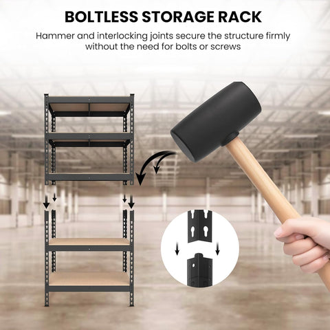 Robustt 5-Tier Multipurpose Storage Rack | Bolt-Free Assembly | Metal Stand with Thick MDF Board | 175kg Capacity Per Shelf | 63 x 24 x 12 in Adjustable Shelf Rack for Home, Garage & Shop
