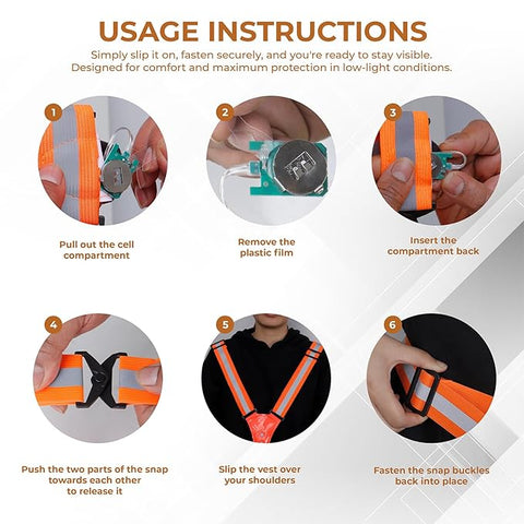 Robustt LED Reflective Vest - USB Rechargeable Running Gear Night Light up Vest Safety Gear Adjustable Elastic Night Running LED VEST