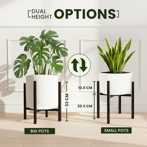 4-Leg Adjustable Metal Plant Stand (8–12 Inch Pots) | Dual Height Options | Supports Up to 100 kg | Anti-Rust Finish with Anti-Slip Base | Ideal for Outdoor and Indoor Plant Display
