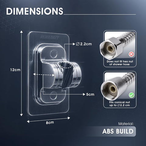 Self Adhesive Jet Spray & Hand Shower Holder For Bathroom (Silver) | Chrome Finish ABS Faucet Holder With 45° Tilt | No Drill Easy To Install Wall Mount | Water Resistant & Durable