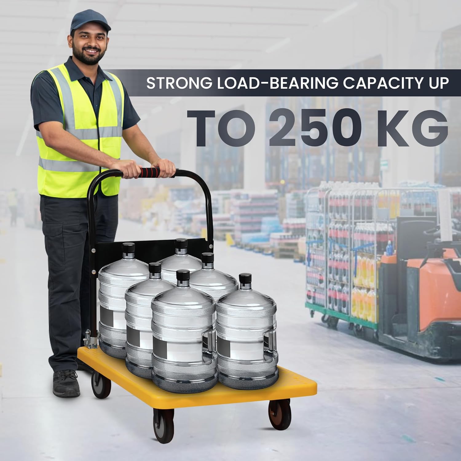 Yellow Foldable Platform Trolley  hold up to 250 kg