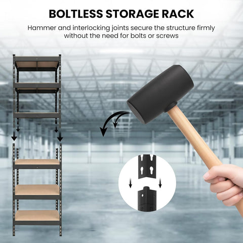 6-Tier Multipurpose Storage Rack | Bolt-Free Assembly | Metal Stand With Thick MDF Board | 175kg Capacity Per Shelf | 72x16x16 Inch Adjustable Shelf Rack for Home, Garage & Shop | Black