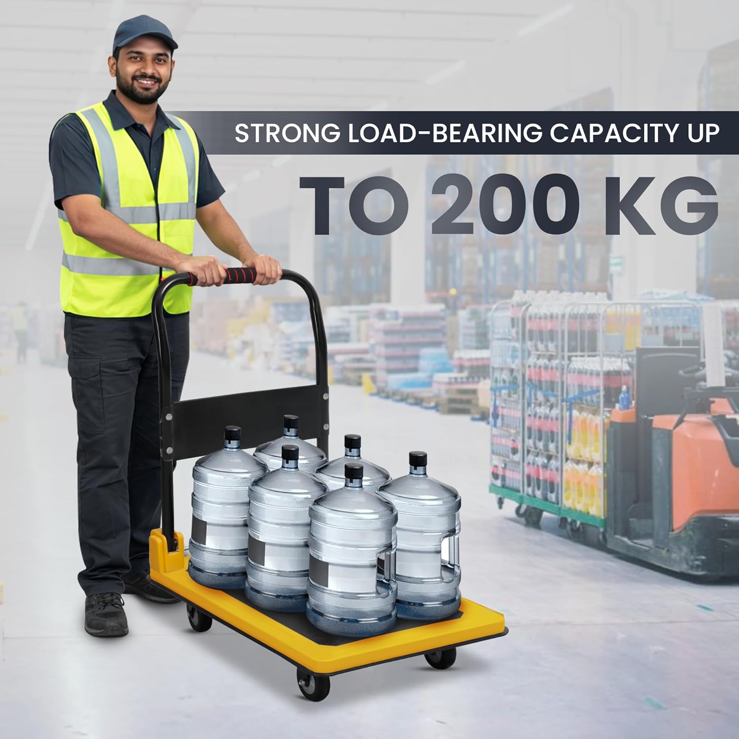 Yellow trolley holds up to 200 kg