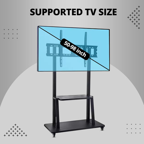 Robustt TV Stand with Wheels | Fits 50-98 Inches TV | Heavy Duty Material | Tilt & Height Adjustable Rolling TV Stand | Movable TV Stand | Flexible Shelf | Cable Management - Pack of 1