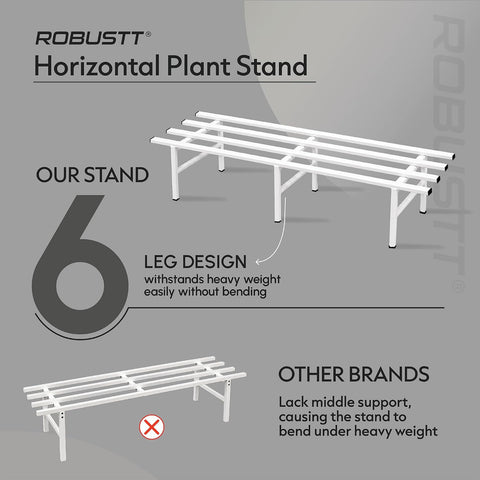 Horizontal Metal Pot Stand 76x24x18 Cm | Rust-Proof Matte Powder-Coated Pot Stand for Big Size Plants | Supports Up to 200 Kg| Ideal for Balcony, Outdoor and Indoor Plant