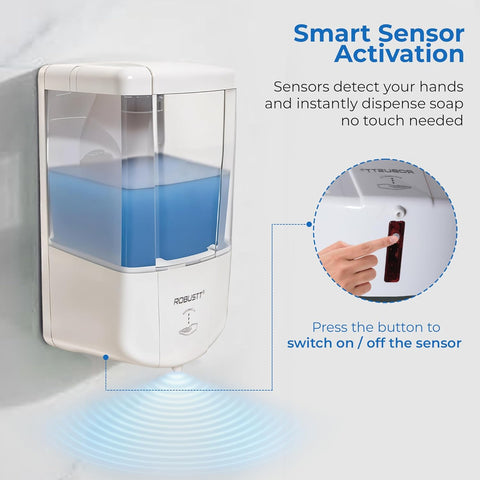 Automatic Wall Mounted Liquid Soap Dispenser 700 Ml | with Adhesive Hooks | Easy Installation for Bathroom & Kitchen - Durable ABS Material, Sleek Design