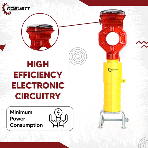 Robustt Hex Solar Blinker Led Light, Yellow & Red, Polycarbonate Top, Solar Light with UV Protection, 36 Hours Backup with 1 Km Visibility