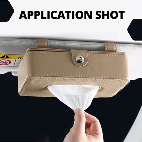 Robustt Car Tissue Box Holder | High Quality PU Material | Universal Fit | Reusable Tissue Box Holder for Car | Waterproof and Odorless | Easy To Install | Easy To Clean