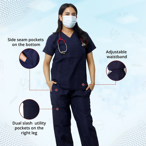 Robustt Classic Scrub Suit Navy Blue Set For Women