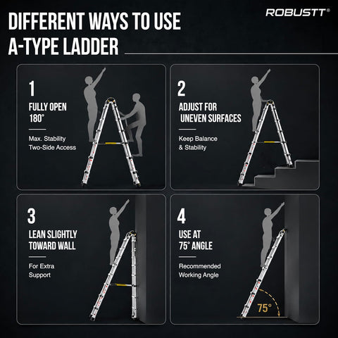 A-Type Telescopic Ladder | EN131 Certified | Heavy-Duty Portable & Compact Folding | Safety Lock Mechanism for Home & Outdoor Use | 2 Years Warranty