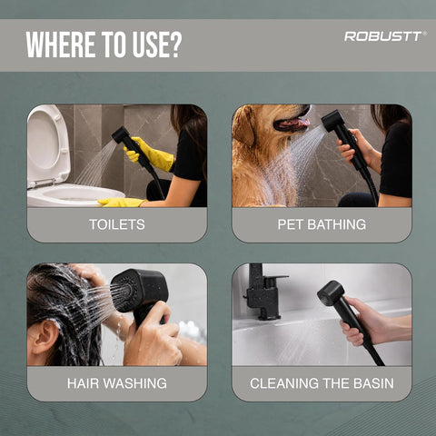 Toilet Jet Spray Gun with Pipe & Magnetic Holder | 2 Flow Health Faucet with 1.2m Hose, Anti-Rust Hand Faucet for Toilet Cleaning, Pet Washing & Basin Use | Kink Resistant Jet Spray Pipe