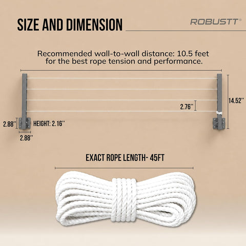 Wall Mounted Clothes Drying Stand | Heavy-Duty Foldable Powder Coated Metal Arms Cloth Dryer Rack | Space Saving Laundry Hanger for Balcony, Bathroom, Terrace