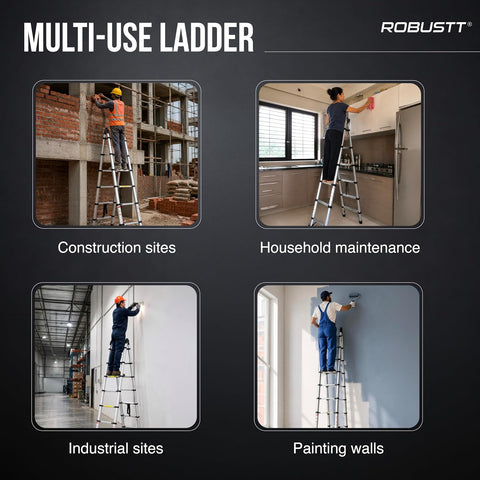 A-Type Telescopic Ladder | EN131 Certified | Heavy-Duty Portable & Compact Folding | Safety Lock Mechanism for Home & Outdoor Use | 2 Years Warranty