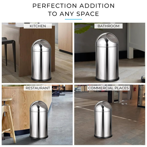 Robustt Stainless Steel Push Can Dustbin 30L | 11 (W) × 29.6 (H) In | Push Lid Trash Can for Bathroom, Kitchen, Bedroom & Office | Rustproof Steel Bin with Anti-Skid Base for Home & Commercial Use