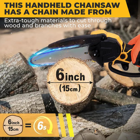 Robustt Handheld Cordless Chainsaw Machine with Safety Lock | 2 Rechargeable 21V Lithium Batteries With Charger | Super Sharp Wood Cutting Machine Chain | Overheating Protection Brushless Motor
