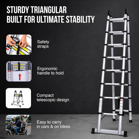 A-Type Telescopic Ladder | EN131 Certified | Heavy-Duty Portable & Compact Folding | Safety Lock Mechanism for Home & Outdoor Use | 2 Years Warranty