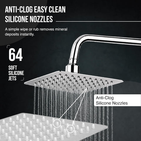 6x6" High Pressure Overhead Shower Head for Bathroom With 7.8” Shower arm | 360° Rotatable Neck | Anti-Rust Chrome Finish ABS Body | Anti-Clog Easy Clean Silicone Nozzles Bath Shower