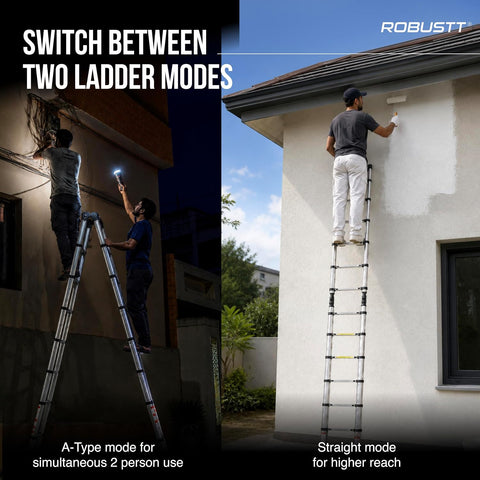 A-Type Telescopic Ladder | EN131 Certified | Heavy-Duty Portable & Compact Folding | Safety Lock Mechanism for Home & Outdoor Use | 2 Years Warranty
