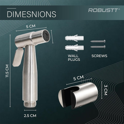 Stainless Steel High Pressure Health Faucet Jet Spray Gun For Toilet With & Wall Holder | (Silver) Rust-Proof | Leakproof Hand Flush Gun For Toilet, Bathroom Cleaning
