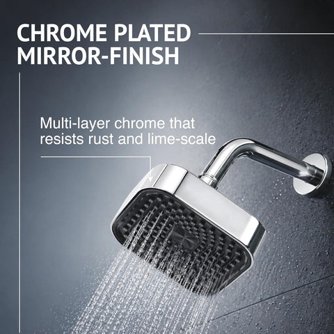 4 Inch Single Flow Overhead Shower Head for Bathroom (Without Shower Arm) | 360° Rotatable Neck | Anti-Rust Chrome Finish Abs Body | Anti-Clog Easy Clean Silicone Nozzles Bath Shower