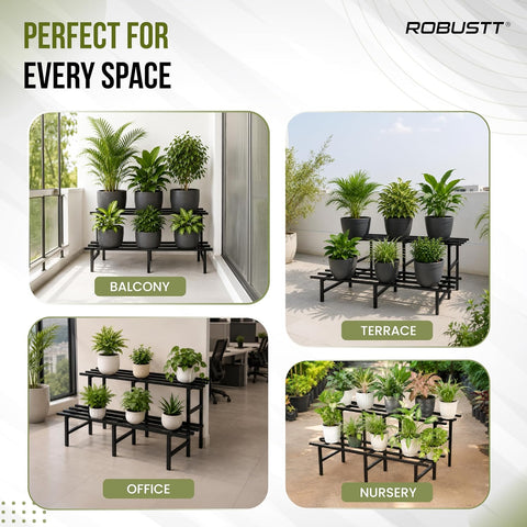 2 Tier Metal Plant Stand | Heavy-Duty Plant Rack with Powder-Coated Metal Frame | Stable 6-Leg Design | Supports Up to 300 kg | Convertible Plant Stand for Balcony, Garden & Office