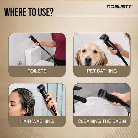 Toilet Jet Spray Gun with Pipe | Magnetic Holder | 2 Flow Health Faucet with 1.2m Hose, Anti-Rust Hand Faucet for Toilet Cleaning, Pet Washing & Basin Use | Kink Resistant Jet Spray Pipe