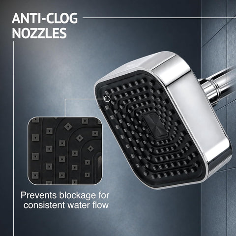 4 Inch Single Flow Overhead Shower Head for Bathroom (Without Shower Arm) | 360° Rotatable Neck | Anti-Rust Chrome Finish Abs Body | Anti-Clog Easy Clean Silicone Nozzles Bath Shower