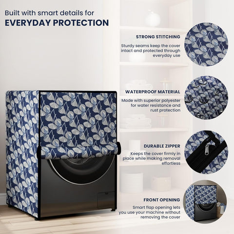 Waterproof Front Load Fully Automatic Printed Washing Machine Cover for 6 kg, 6.5 kg, 7kg & 7.5 kg (59 x 59 x 86 Cms)