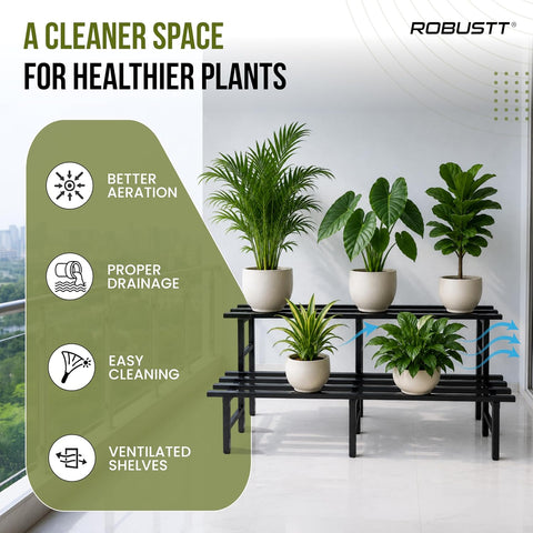 2 Tier Metal Plant Stand | Heavy-Duty Plant Rack with Powder-Coated Metal Frame | Stable 6-Leg Design | Supports Up to 300 kg | Convertible Plant Stand for Balcony, Garden & Office