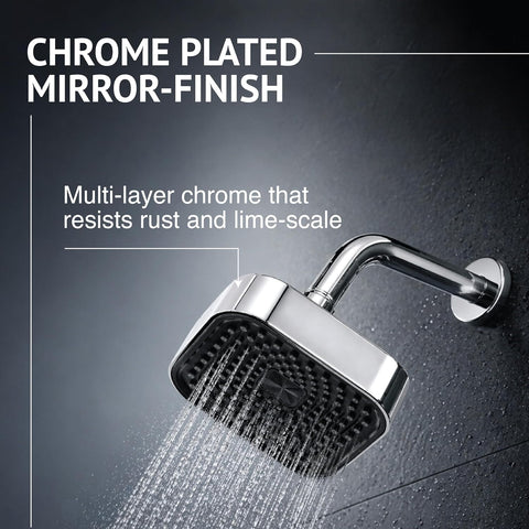 4 Inch Single Flow Overhead Shower Head for Bathroom With 7.8” Shower arm | 360° Rotatable Neck | Anti-Rust Chrome Finish ABS Body | Anti-Clog Easy Clean Silicone Nozzles bath shower