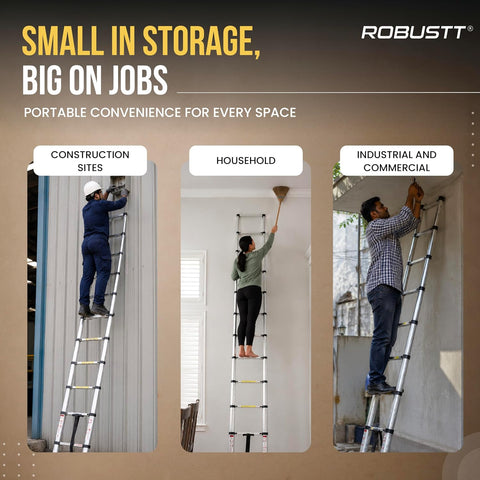 Telescopic Folding Ladder | 150 kg Load Capacity | Portable Ladder for Home, Construction and Outdoor Use | 2 Years Warranty