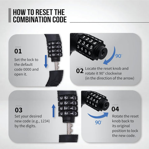 How to reset the combination code of 4-Digit Cable Lock for Bicycle & Helmet 