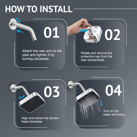 6 Inch Single Flow Overhead Shower Head for Bathroom With 7.8” Shower arm | 360° Rotatable Neck | Anti-Rust Chrome Finish ABS Body | Anti-Clog Easy Clean Silicone Nozzles bath shower