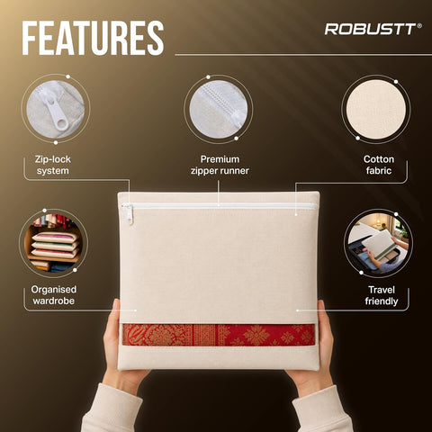 Features of Robustt Saree cover - cotton fabric, zip lock system, travel friendly 